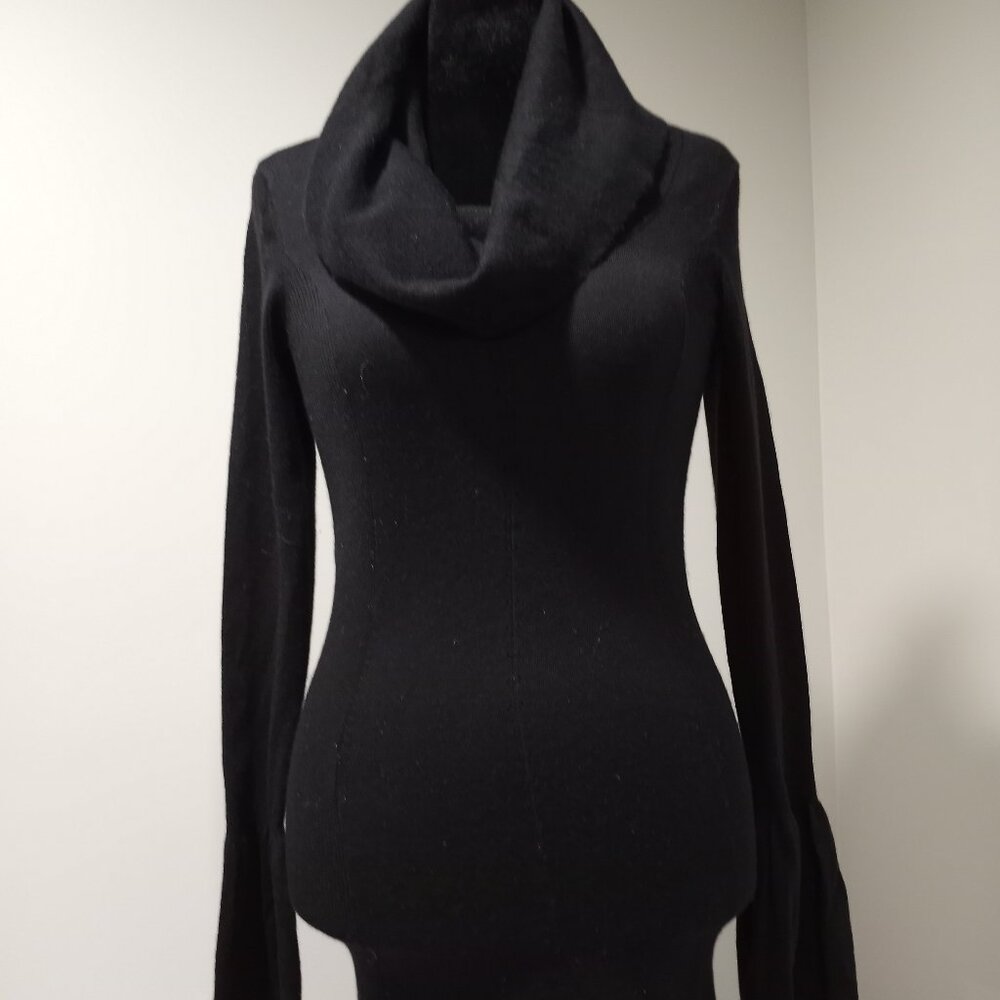 COAST BLACK WOOL SWEATER DRESS WITH COWL NECK & FLARED SLEEVES WOMEN UK SIZE 10